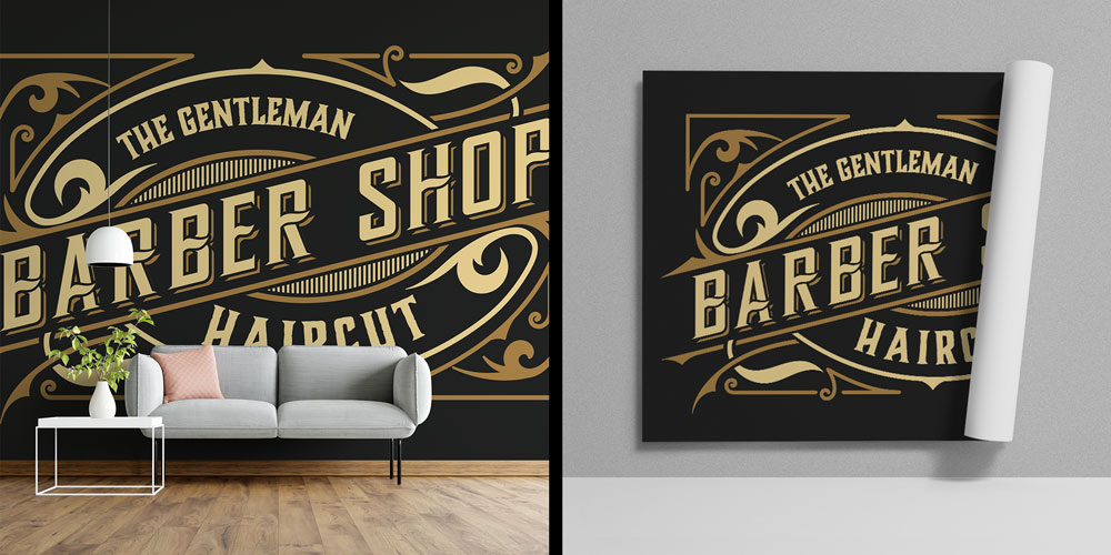 kuafor-duvar-dekorasyon-5702-00 The Gentleman Barber Shop Yazılı Vintage Tarz Kuaför Duvar Kağıdı 5702