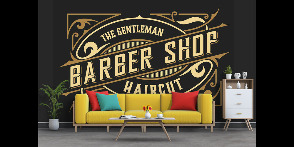 kuafor-duvar-dekorasyon-5702-01 The Gentleman Barber Shop Yazılı Vintage Tarz Kuaför Duvar Kağıdı 5702