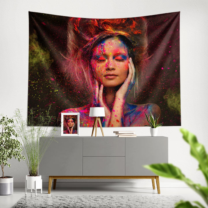 Renk Patlamalı Sanatsal Kadın Portreli Kuaför Duvar Örtüsü 5716