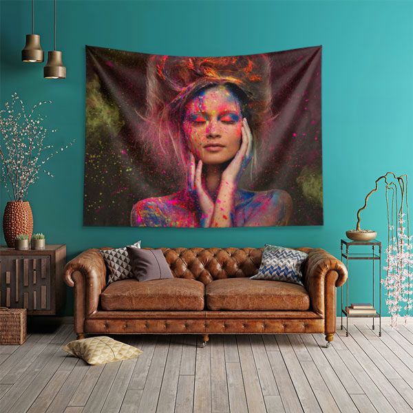 Renk Patlamalı Sanatsal Kadın Portreli Kuaför Duvar Örtüsü 5716