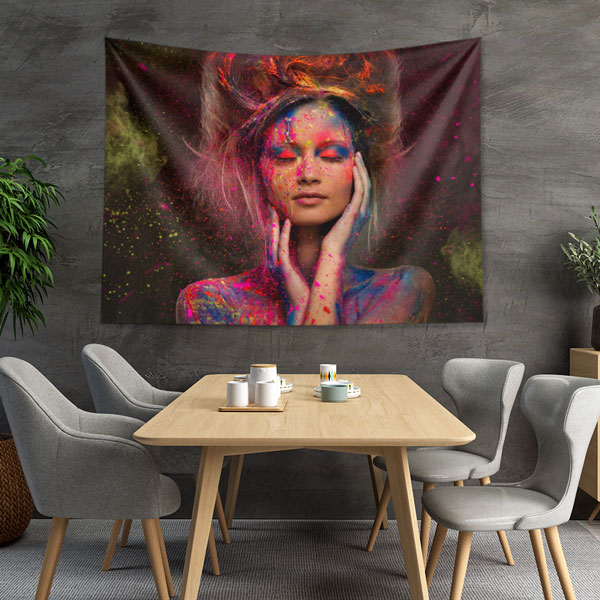 Renk Patlamalı Sanatsal Kadın Portreli Kuaför Duvar Örtüsü 5716