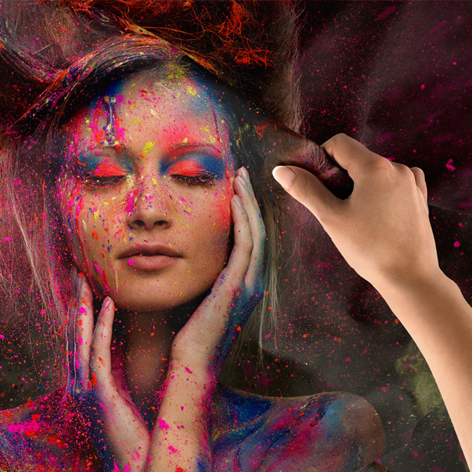 Renk Patlamalı Sanatsal Kadın Portreli Kuaför Duvar Örtüsü 5716