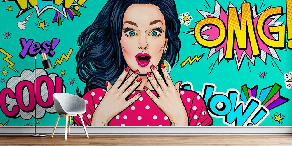 Pop Art Tarzı Kadın İllüstrasyonlu Kuaför Duvar Kağıdı 5701