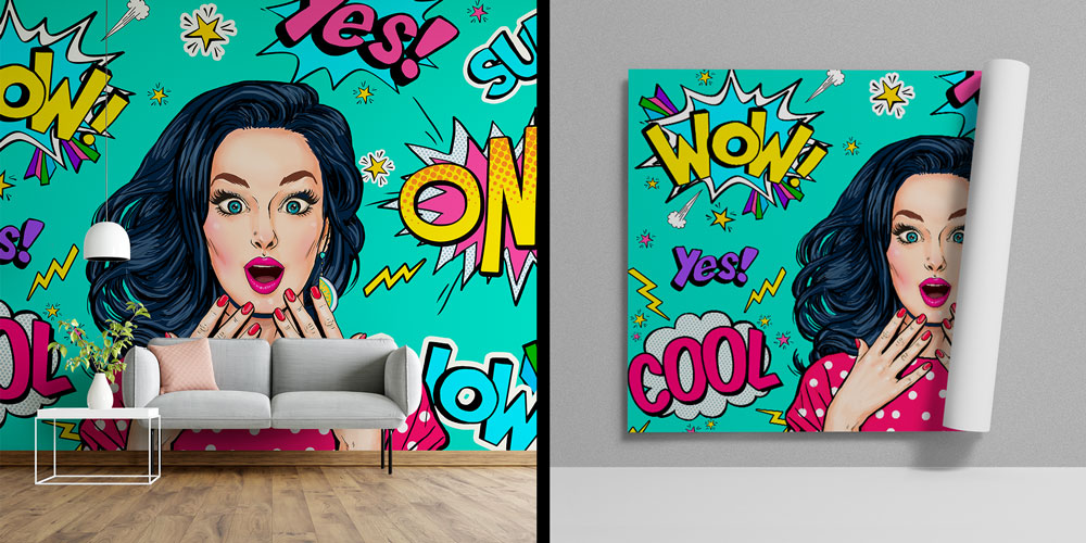 kuafor-duvar-kagidi-5701-00 Pop Art Tarzı Kadın İllüstrasyonlu Kuaför Duvar Kağıdı 5701