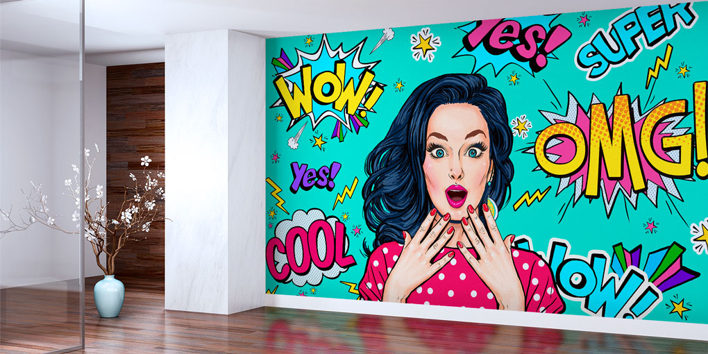 Pop Art Tarzı Kadın İllüstrasyonlu Kuaför Duvar Kağıdı 5701