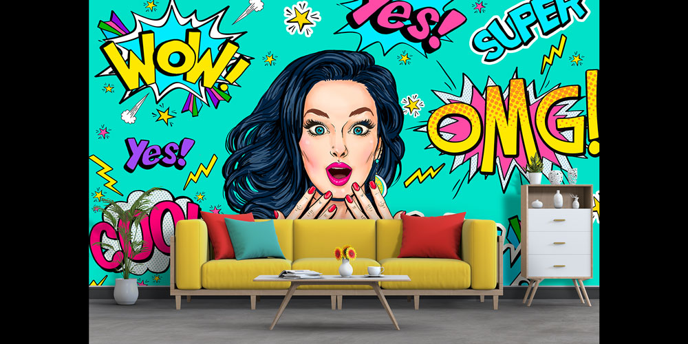 Pop Art Tarzı Kadın İllüstrasyonlu Kuaför Duvar Kağıdı 5701