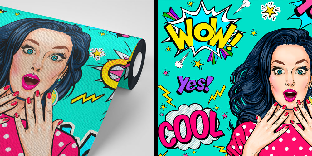 Pop Art Tarzı Kadın İllüstrasyonlu Kuaför Duvar Kağıdı 5701