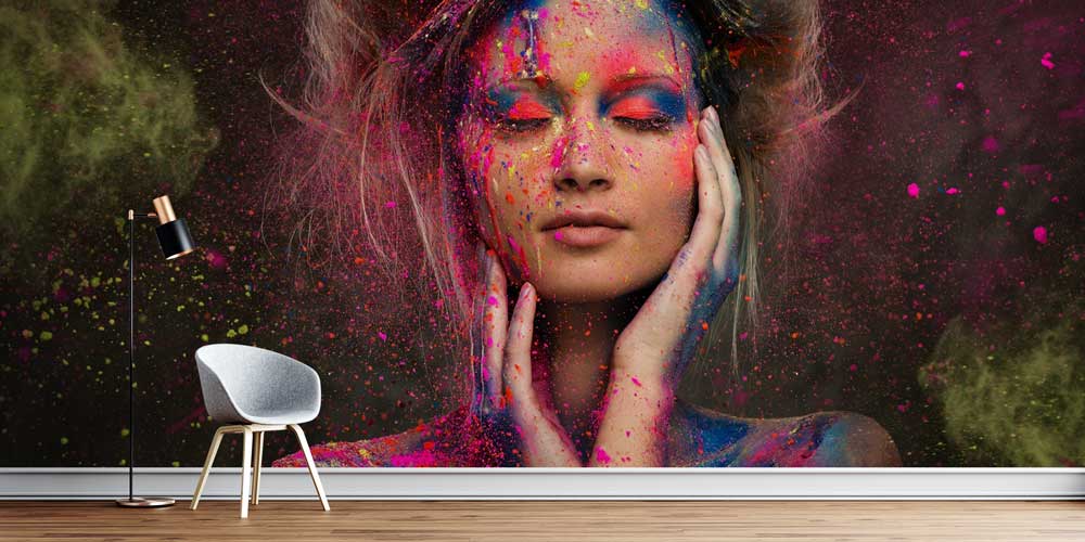 Renk Patlamalı Sanatsal Kadın Portreli Kuaför Duvar Kağıdı 5714