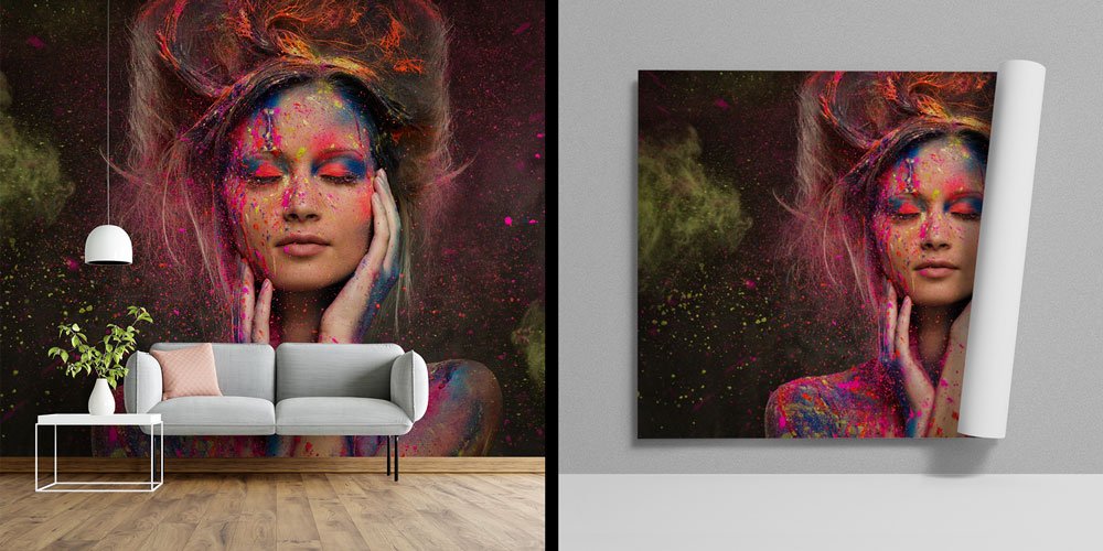 Renk Patlamalı Sanatsal Kadın Portreli Kuaför Duvar Kağıdı 5714