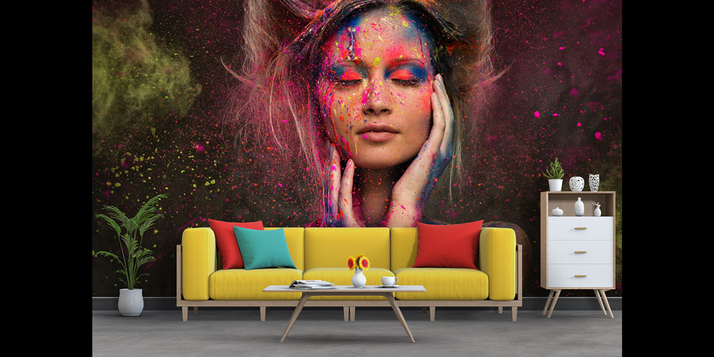 Renk Patlamalı Sanatsal Kadın Portreli Kuaför Duvar Kağıdı 5714