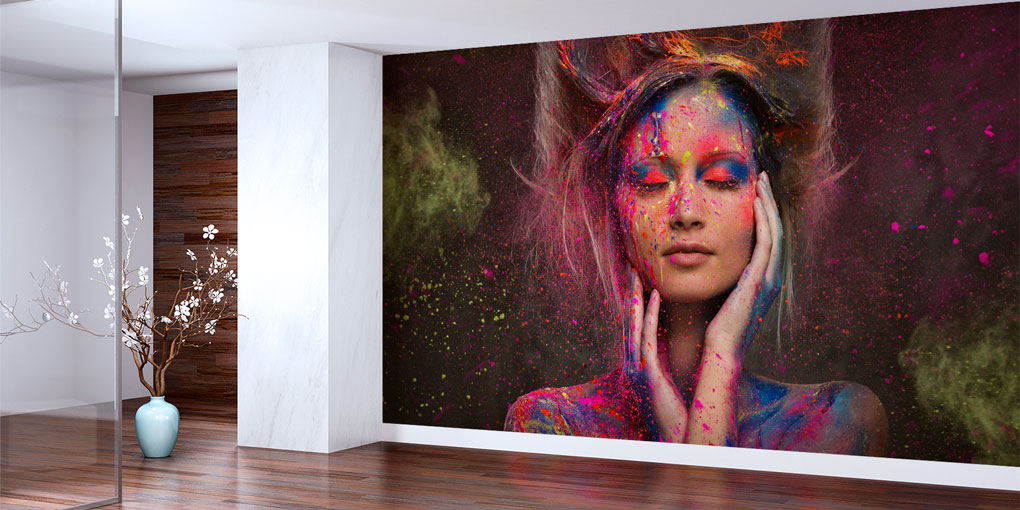 Renk Patlamalı Sanatsal Kadın Portreli Kuaför Duvar Kağıdı 5714