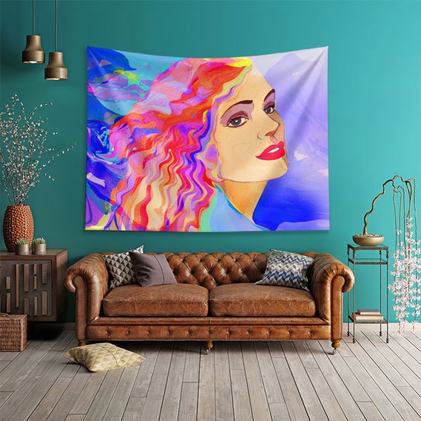 Renkli Kadın Portreli Sanatsal Kuaför Duvar Örtüsü 5715