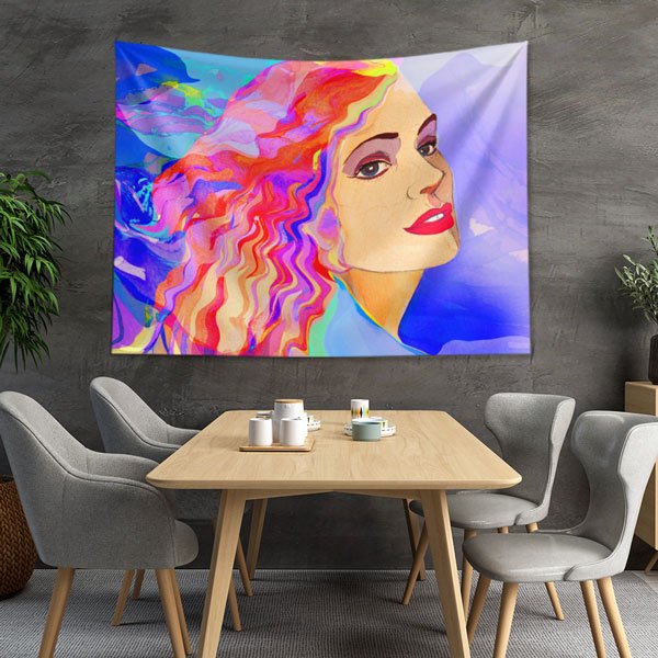 Renkli Kadın Portreli Sanatsal Kuaför Duvar Örtüsü 5715