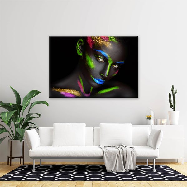 Renkli Işık Efektli Kadın Portresi Kuaför Kanvas Tablo – 5637