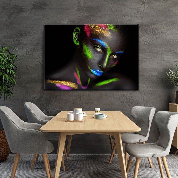 Renkli Işık Efektli Kadın Portresi Kuaför Kanvas Tablo – 5637
