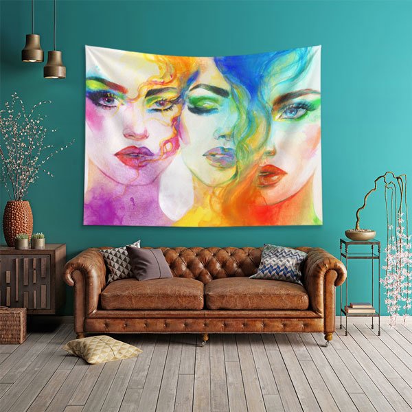 Renkli Suluboya Kadın Portreli Kuaför Duvar Örtüsü 5727