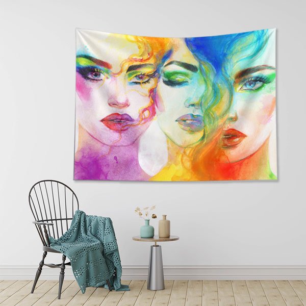 Renkli Suluboya Kadın Portreli Kuaför Duvar Örtüsü 5727