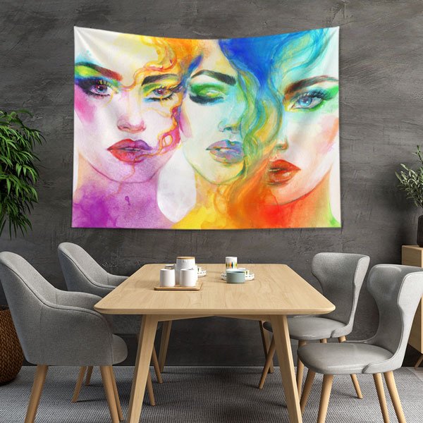 Renkli Suluboya Kadın Portreli Kuaför Duvar Örtüsü 5727