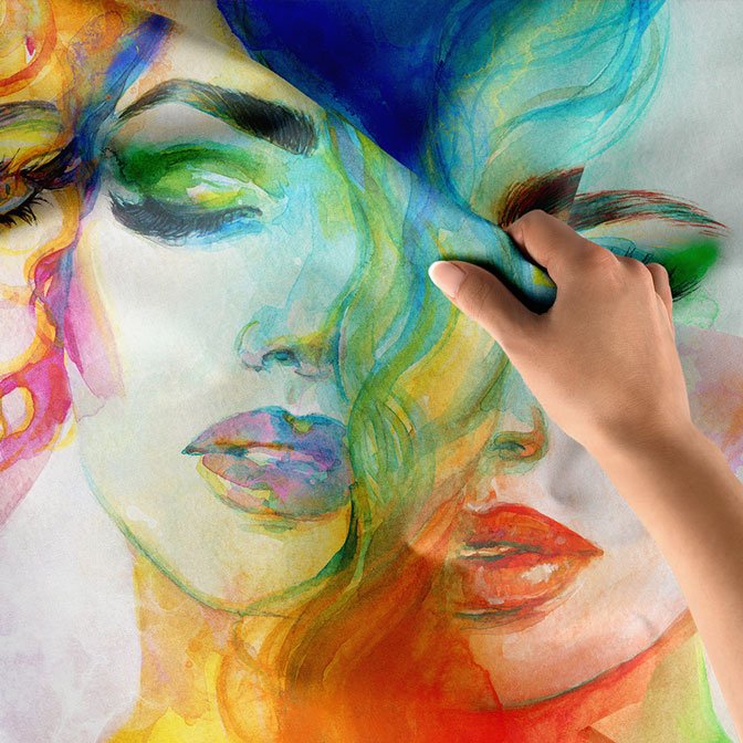 Renkli Suluboya Kadın Portreli Kuaför Duvar Örtüsü 5727