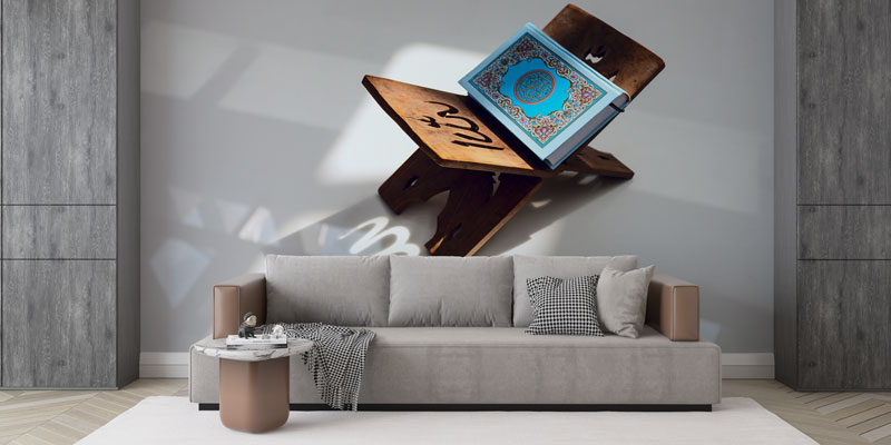Kur’an-ı Kerim Kitaplık Üzerinde İslami Duvar Kağıdı 10492