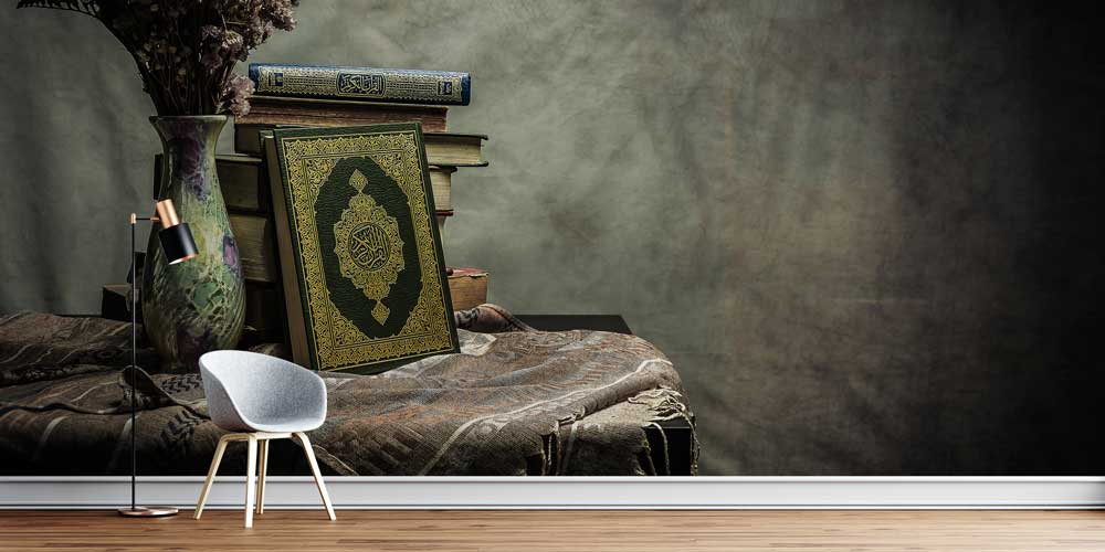 Kur’an-ı Kerim Kitap ve Vazolu İslami Duvar Kağıdı 10497