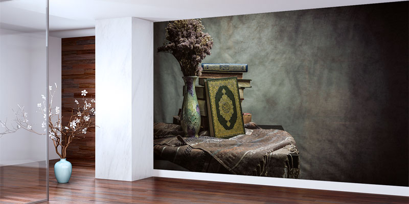 Kur’an-ı Kerim Kitap ve Vazolu İslami Duvar Kağıdı 10497