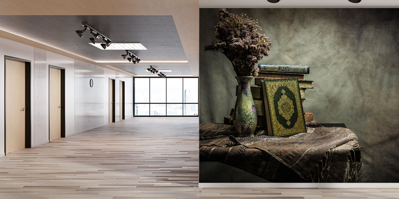 Kur’an-ı Kerim Kitap ve Vazolu İslami Duvar Kağıdı 10497