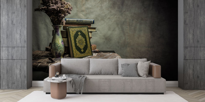 Kur’an-ı Kerim Kitap ve Vazolu İslami Duvar Kağıdı 10497