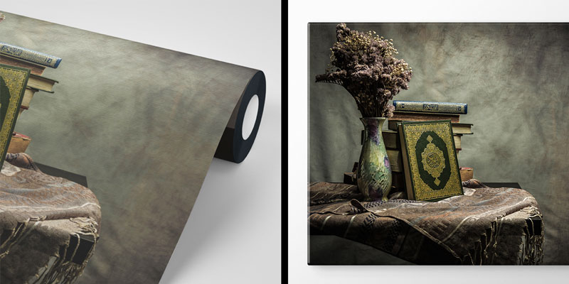 Kur’an-ı Kerim Kitap ve Vazolu İslami Duvar Kağıdı 10497