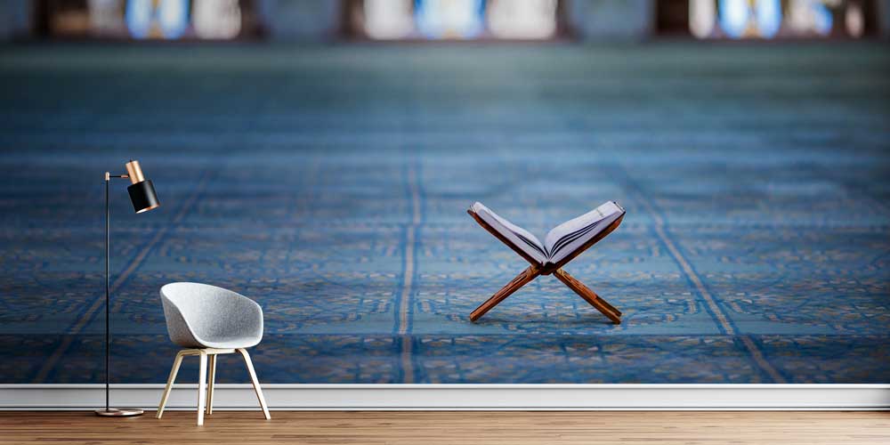 Kur’an-ı Kerim Rahle Üzerinde Mavi Zemin İslami Duvar Kağıdı 10494