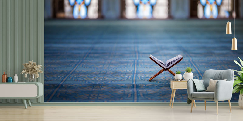 Kur’an-ı Kerim Rahle Üzerinde Mavi Zemin İslami Duvar Kağıdı 10494