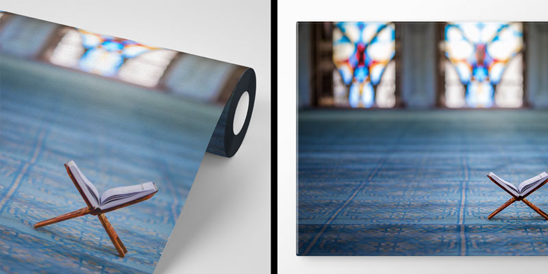 Kur’an-ı Kerim Rahle Üzerinde Mavi Zemin İslami Duvar Kağıdı 10494