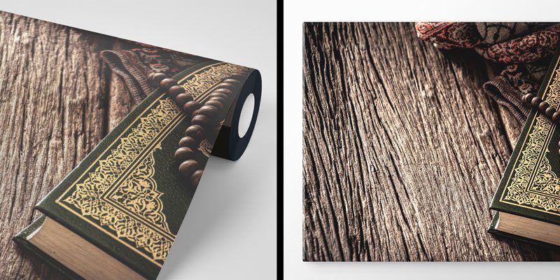 kuran-duvar-dekorasyonu-10498-05 Kur’an-ı Kerim ve Tespih Detaylı İslami Duvar Kağıdı 10498