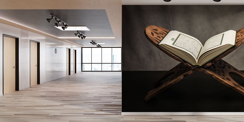 Kur’an-ı Kerim Rahle Üzerinde Siyah Zeminde İslami Duvar Kağıdı 10496