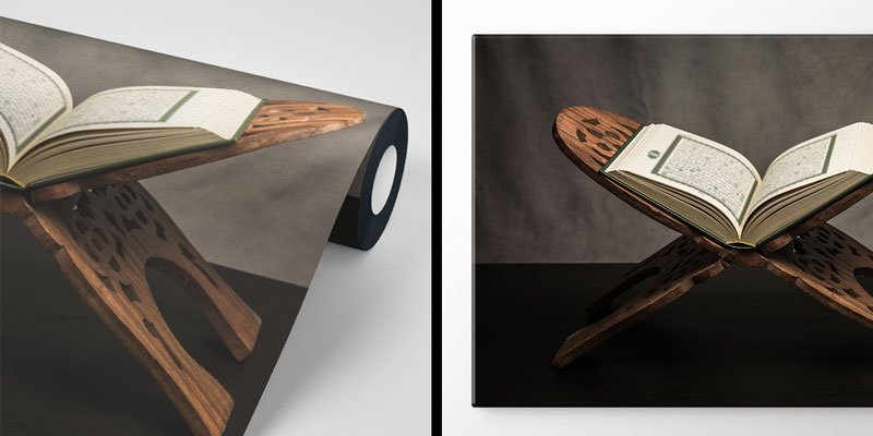 Kur’an-ı Kerim Rahle Üzerinde Siyah Zeminde İslami Duvar Kağıdı 10496