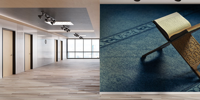 Kur’an-ı Kerim Rahle Üzerinde Cami Halısı Desenli İslami Duvar Kağıdı 10495