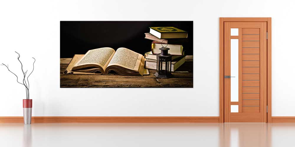 Kur’an-ı Kerim ve Kitaplar Konseptli Büyük Ebatlı Duvar Dekoru – 11452