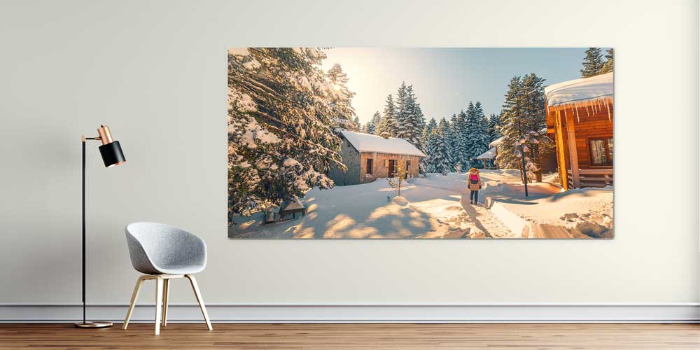 Karlı Orman ve Ahşap Evler Manzaralı Büyük Ebatlı Duvar Dekoru 11926