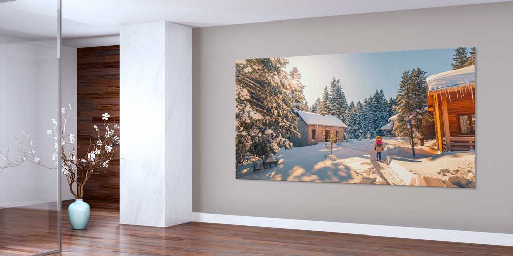 Karlı Orman ve Ahşap Evler Manzaralı Büyük Ebatlı Duvar Dekoru 11926
