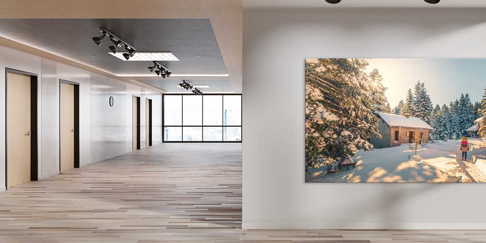 Karlı Orman ve Ahşap Evler Manzaralı Büyük Ebatlı Duvar Dekoru 11926