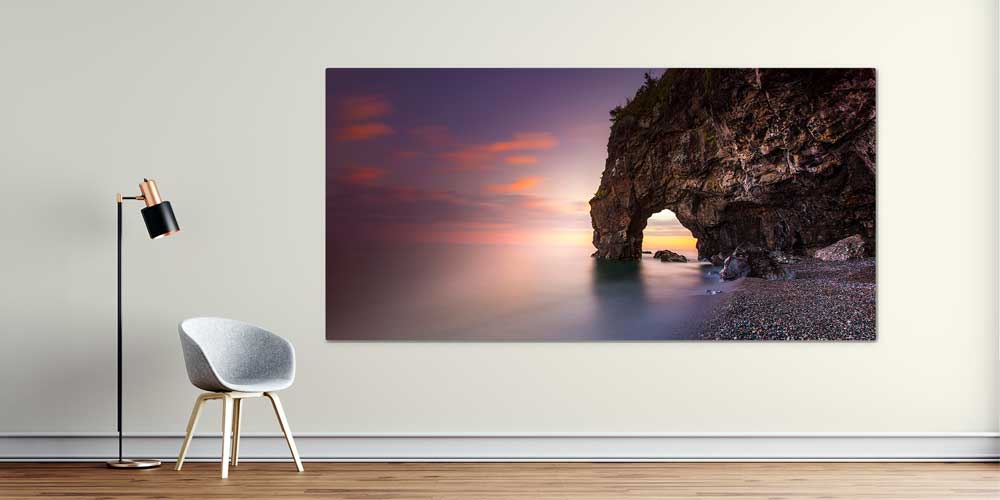 Gün Batımında Kayalık Kıyı ve Doğal Kaya Kemeri Panorama Büyük Ebatlı Duvar Dekoru 11952