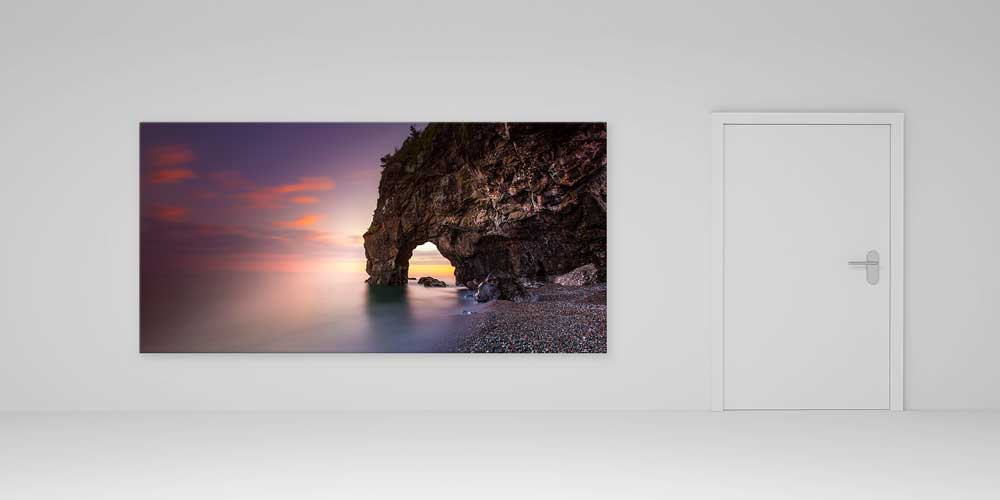 Gün Batımında Kayalık Kıyı ve Doğal Kaya Kemeri Panorama Büyük Ebatlı Duvar Dekoru 11952