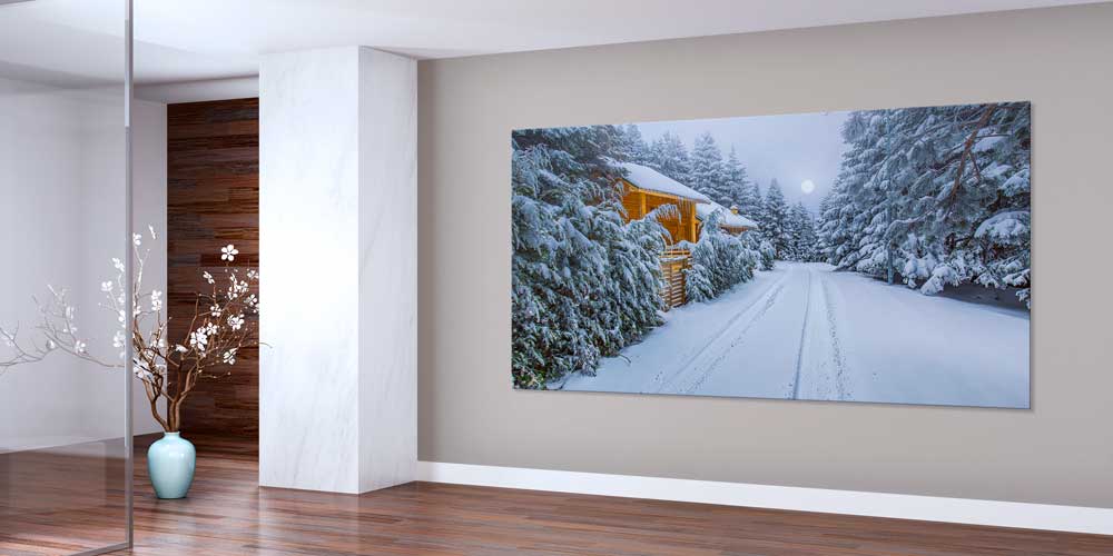 landscape-wall-art-11927-01 Karlı Orman Yolu ve Ahşap Dağ Evi Manzaralı Büyük Ebatlı Duvar Dekoru 11927