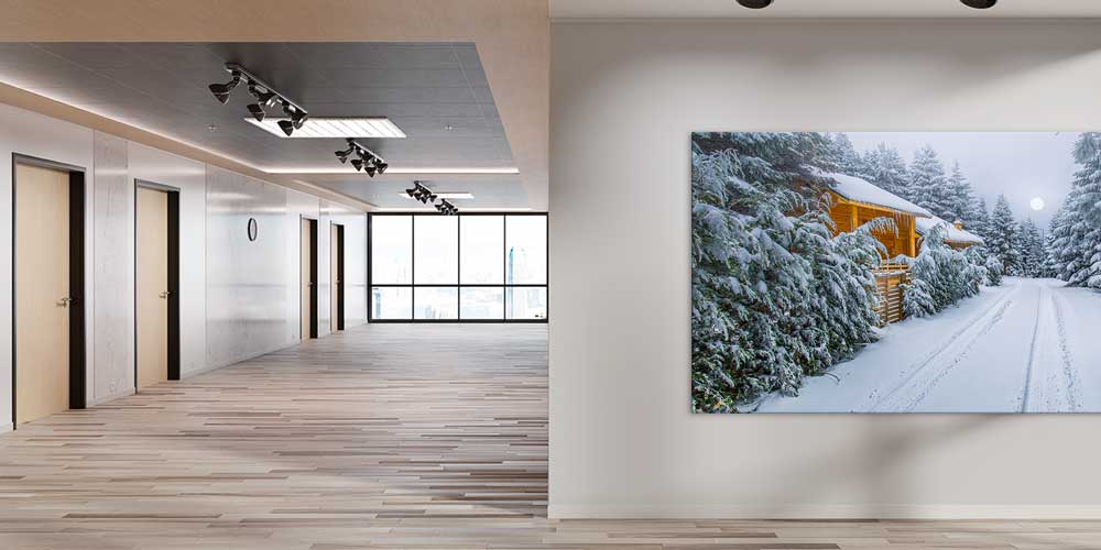 landscape-wall-art-11927-02 Karlı Orman Yolu ve Ahşap Dağ Evi Manzaralı Büyük Ebatlı Duvar Dekoru 11927