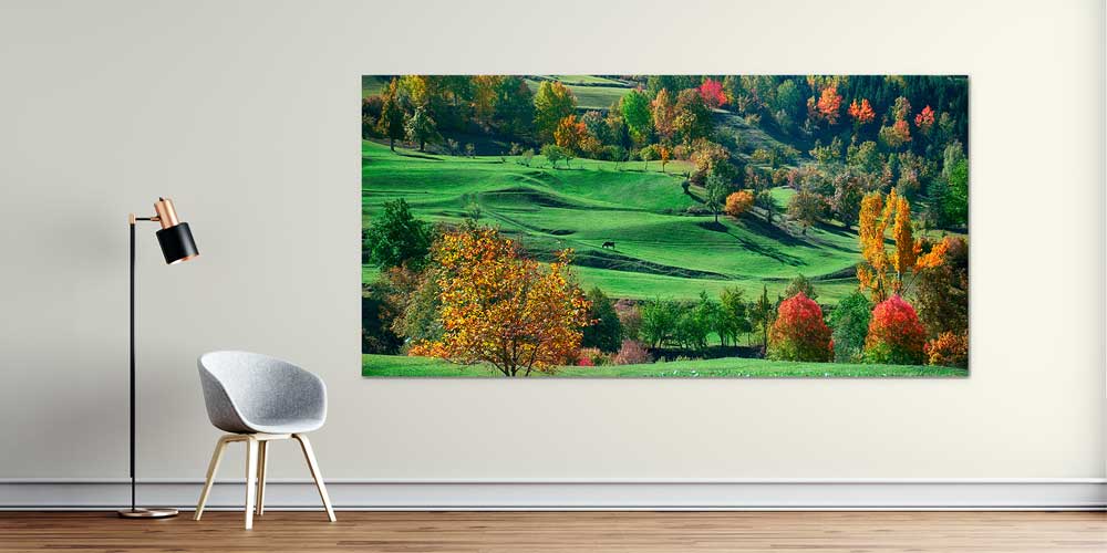 Sonbahar Renkleriyle Yeşil Tepeler Büyük Ebatlı Duvar Dekoru 11941