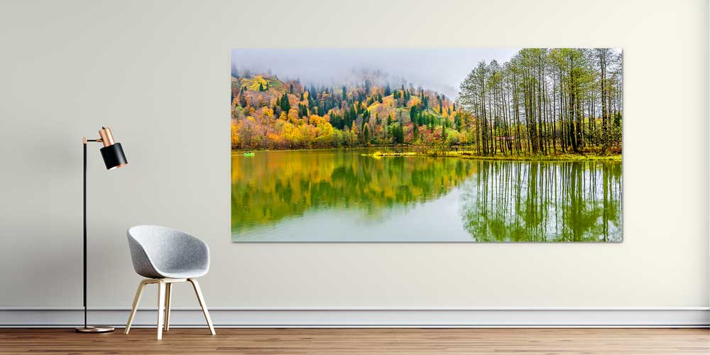 Göl Yansımalı Sonbahar Ormanı Panorama Büyük Ebatlı Duvar Dekoru 11944