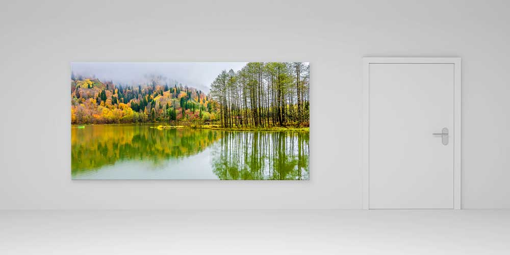 Göl Yansımalı Sonbahar Ormanı Panorama Büyük Ebatlı Duvar Dekoru 11944