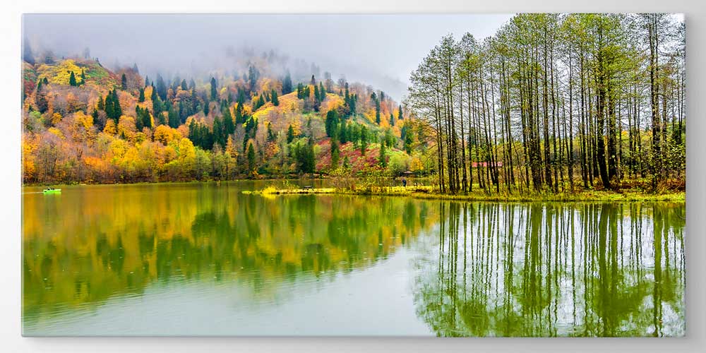 Göl Yansımalı Sonbahar Ormanı Panorama Büyük Ebatlı Duvar Dekoru 11944