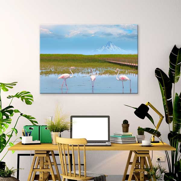 Flamingolar ve Sulak Alan Doğa Manzarası Kanvas Tablo 12102