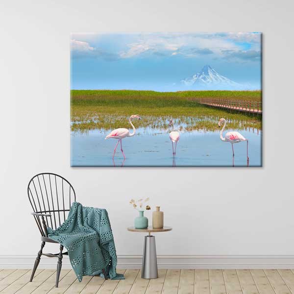 Flamingolar ve Sulak Alan Doğa Manzarası Kanvas Tablo 12102